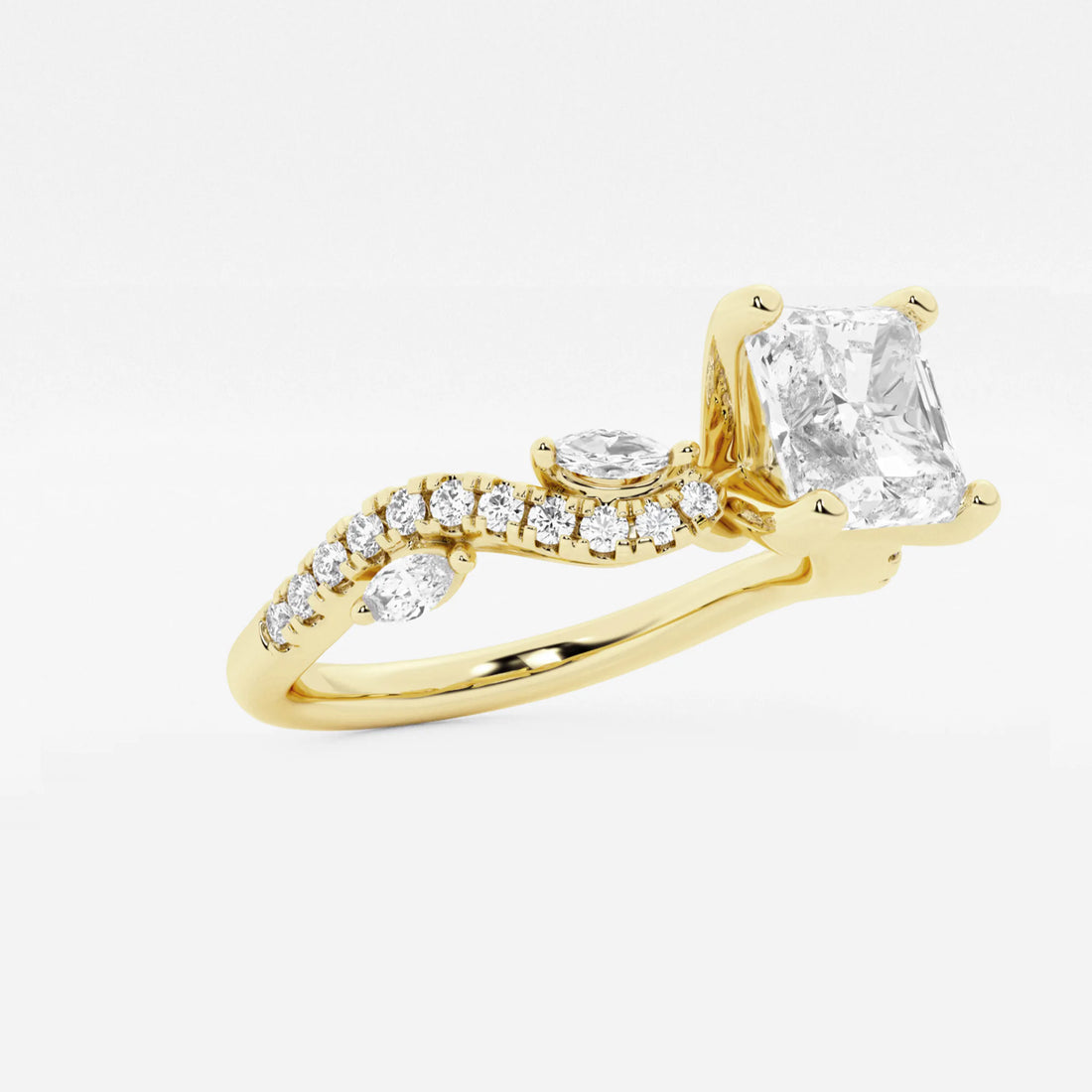 Verdelle Asscher Lab Grown Diamond Marquise Vine Engagement Ring