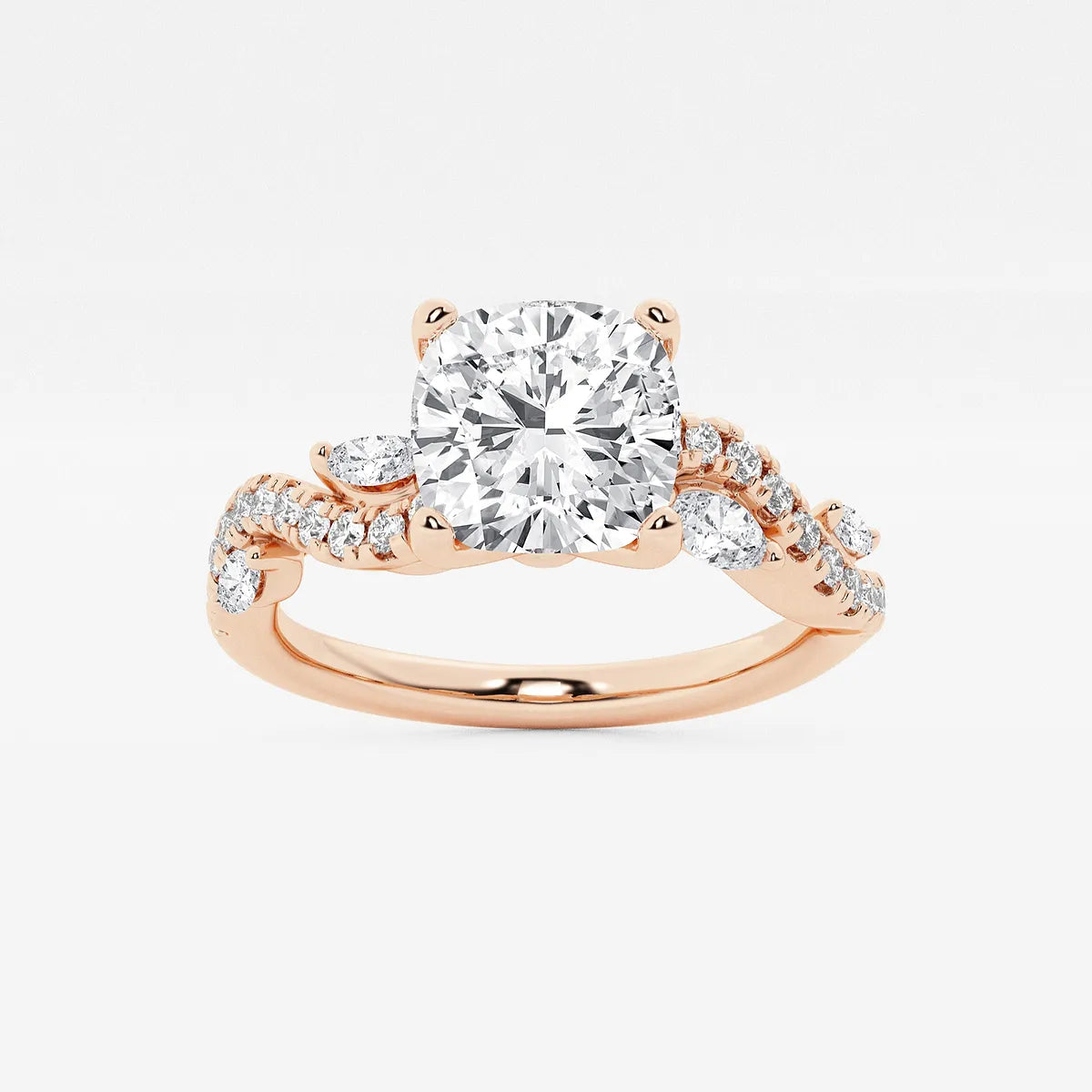 Cushion Lab Grown Diamond Marquise Vine Engagement Ring