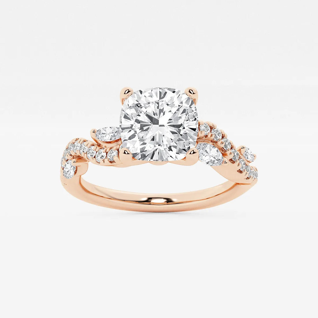 Cushion Lab Grown Diamond Marquise Vine Engagement Ring
