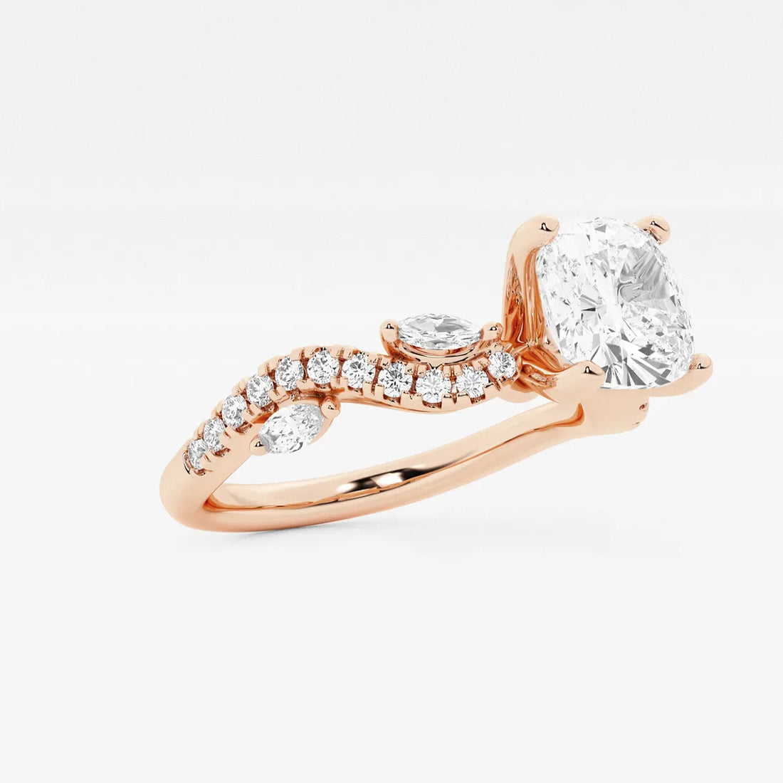 Cushion Lab Grown Diamond Marquise Vine Engagement Ring