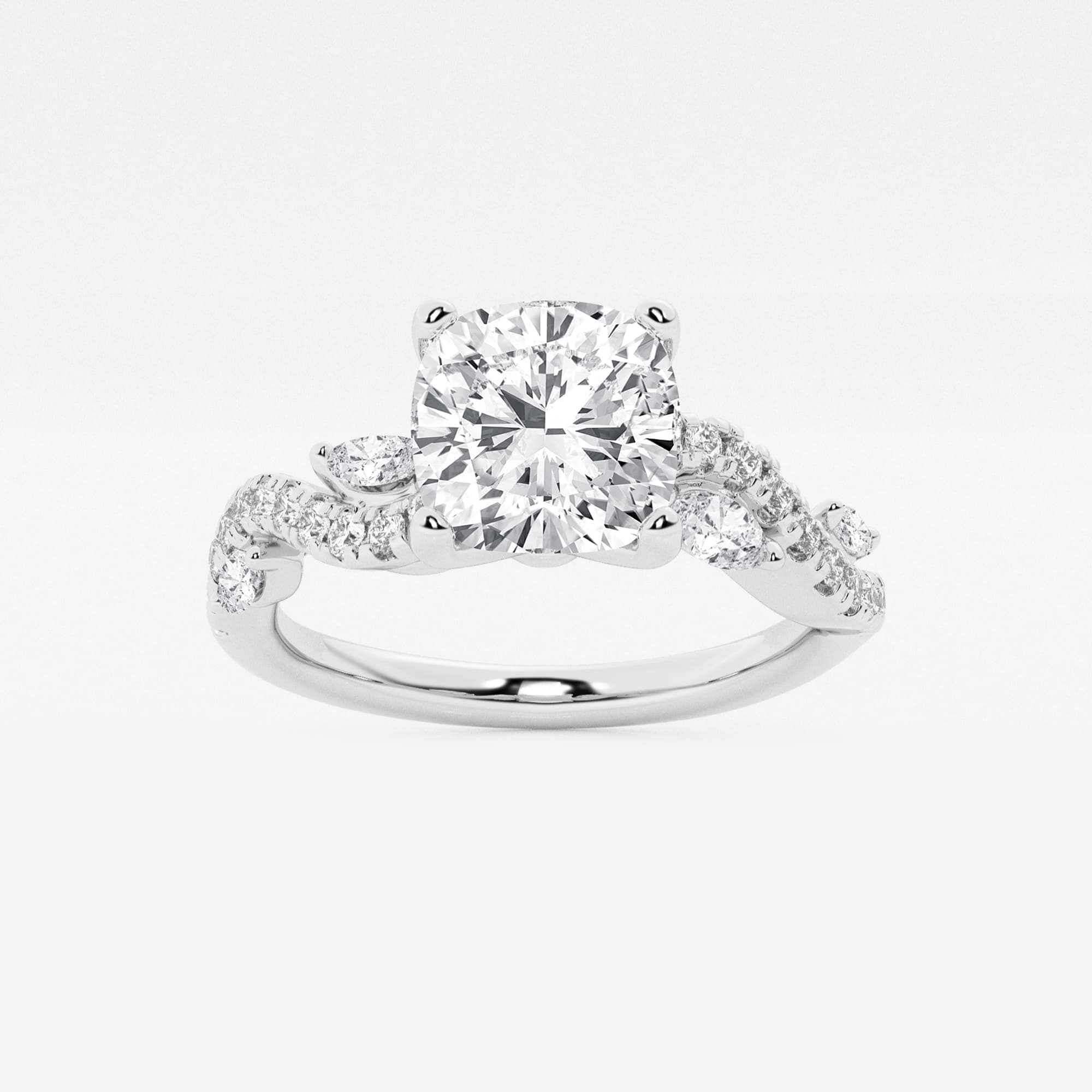 Cushion Lab Grown Diamond Marquise Vine Engagement Ring