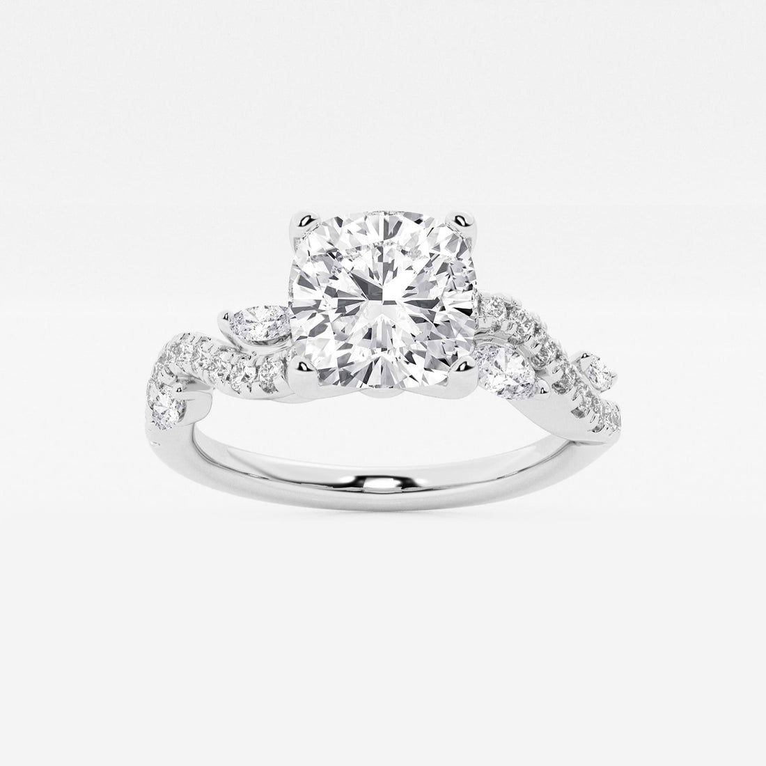 Cushion Lab Grown Diamond Marquise Vine Engagement Ring