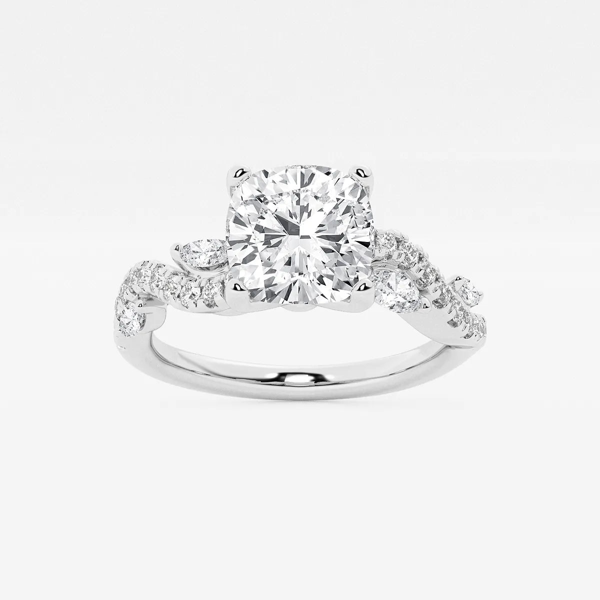 Cushion Lab Grown Diamond Marquise Vine Engagement Ring