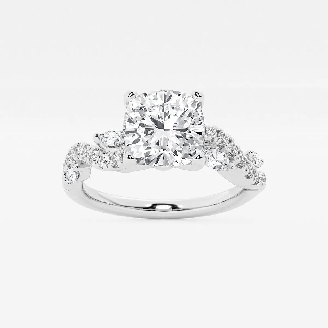 Cushion Lab Grown Diamond Marquise Vine Engagement Ring