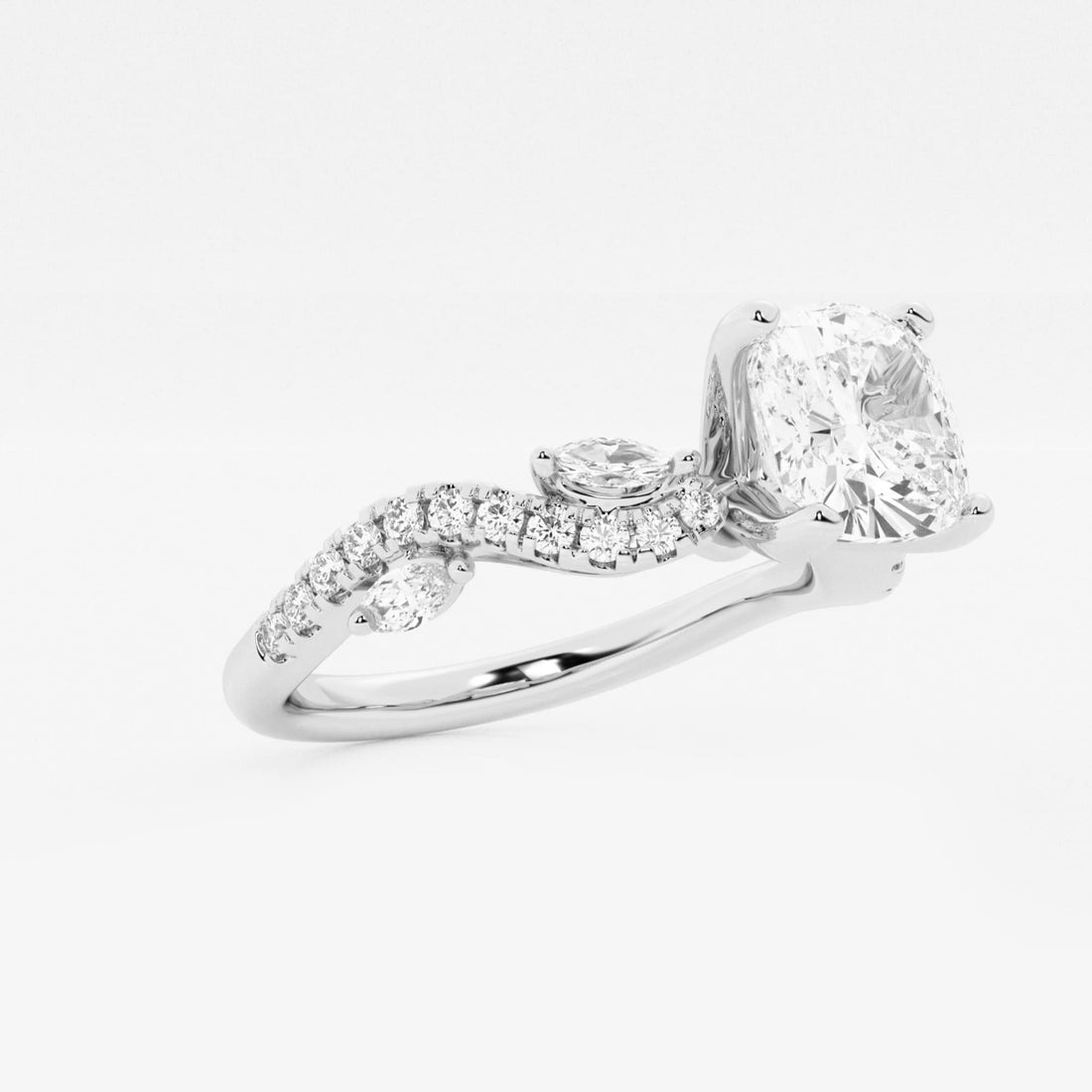 Cushion Lab Grown Diamond Marquise Vine Engagement Ring
