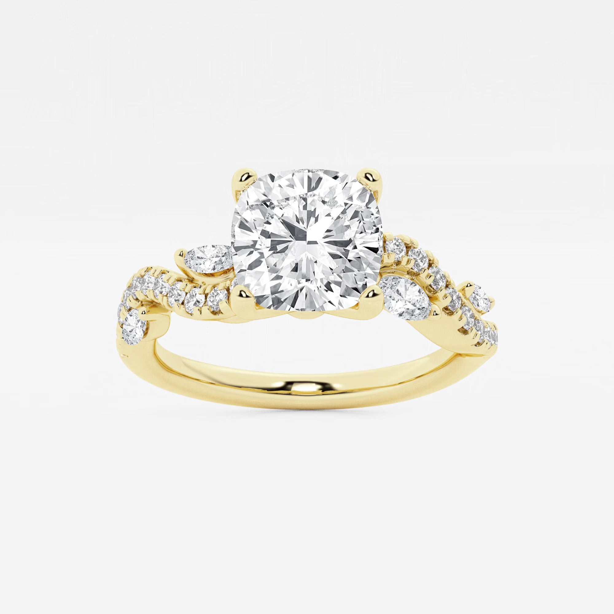 Cushion Lab Grown Diamond Marquise Vine Engagement Ring