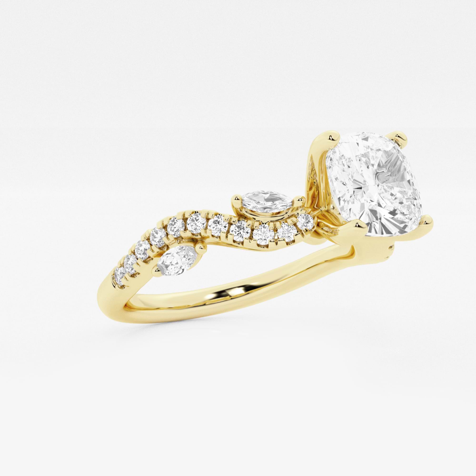 Cushion Lab Grown Diamond Marquise Vine Engagement Ring