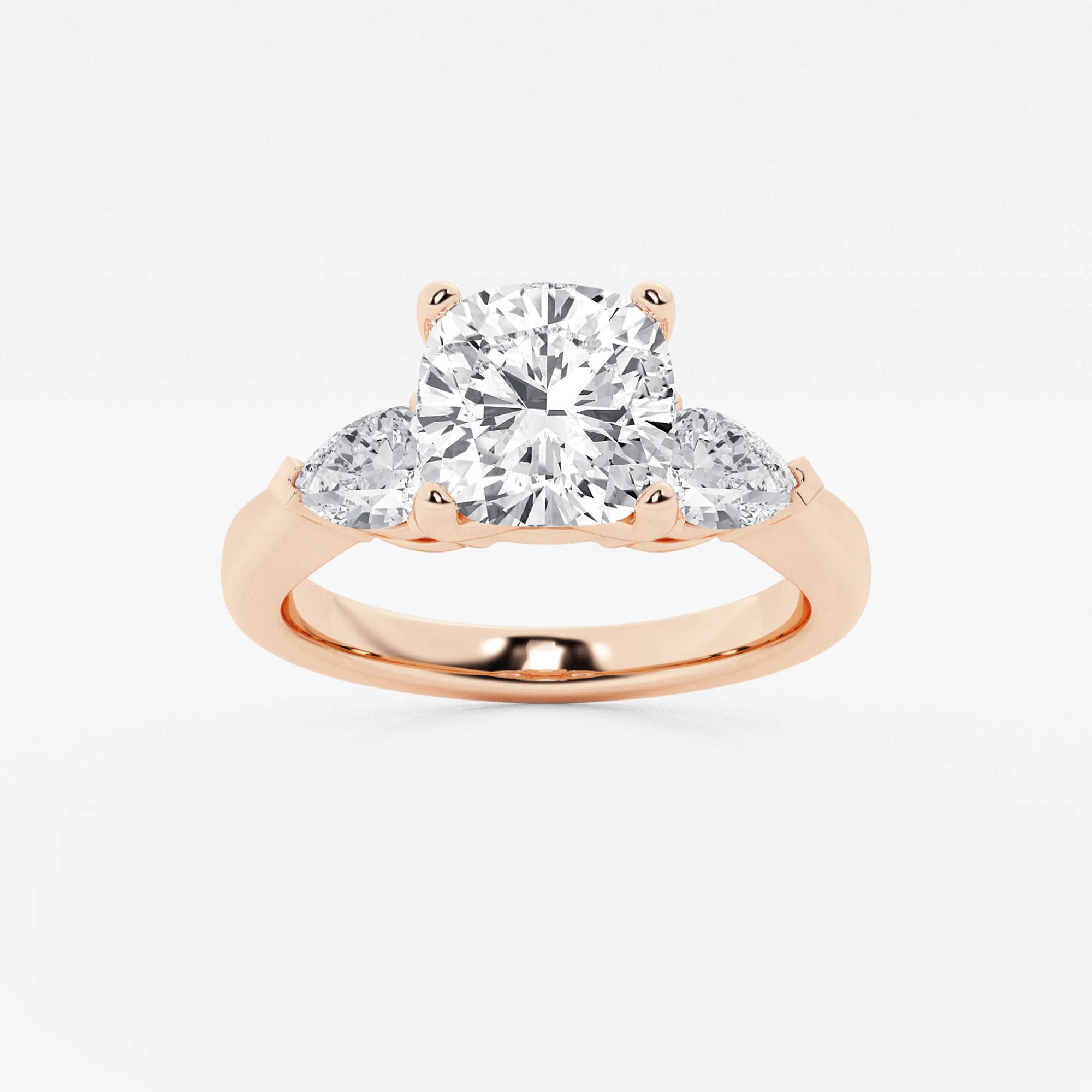 Cushion Cut Lab Grown Diamond Engagement Ring with Pear Side Accents