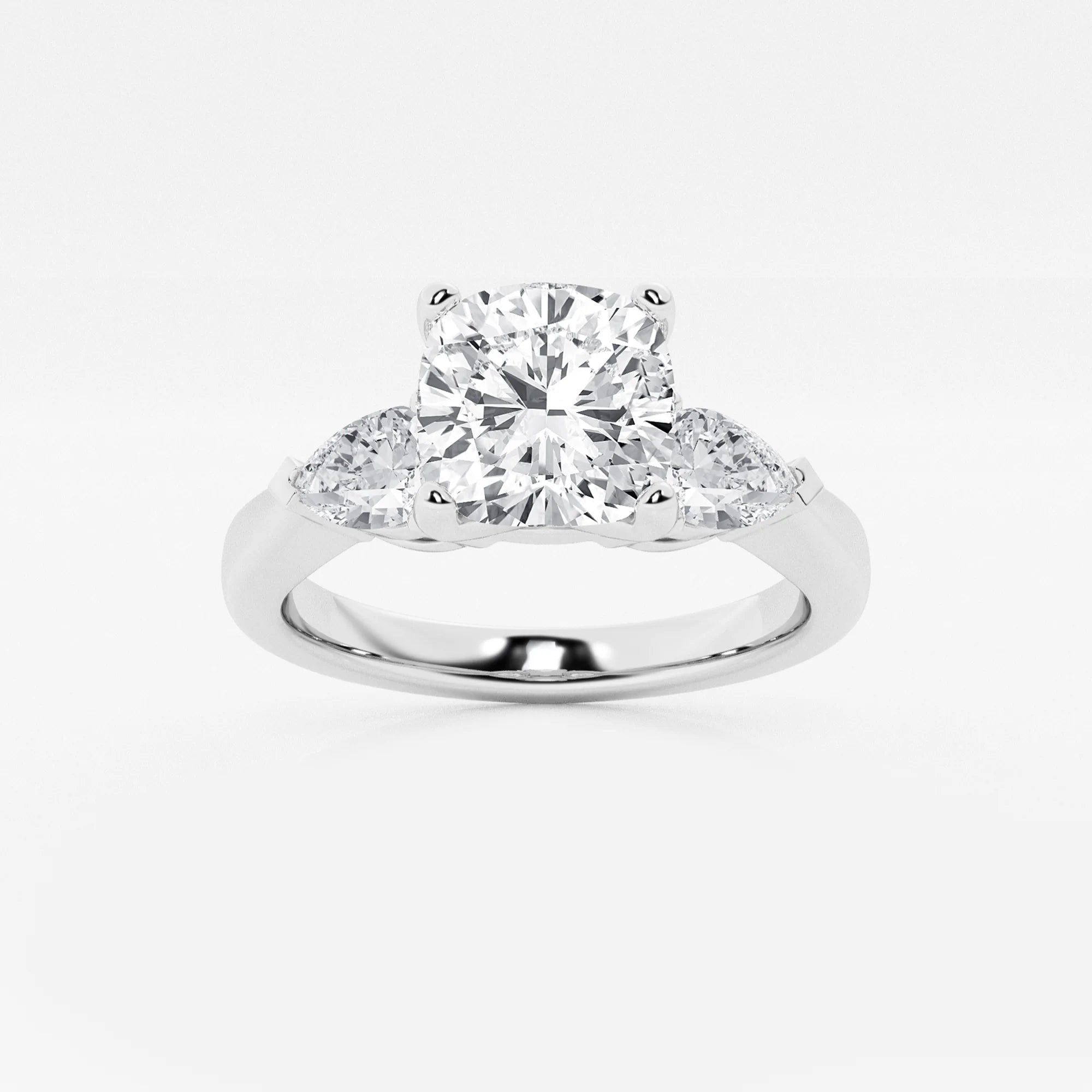 Cushion Cut Lab Grown Diamond Engagement Ring with Pear Side Accents