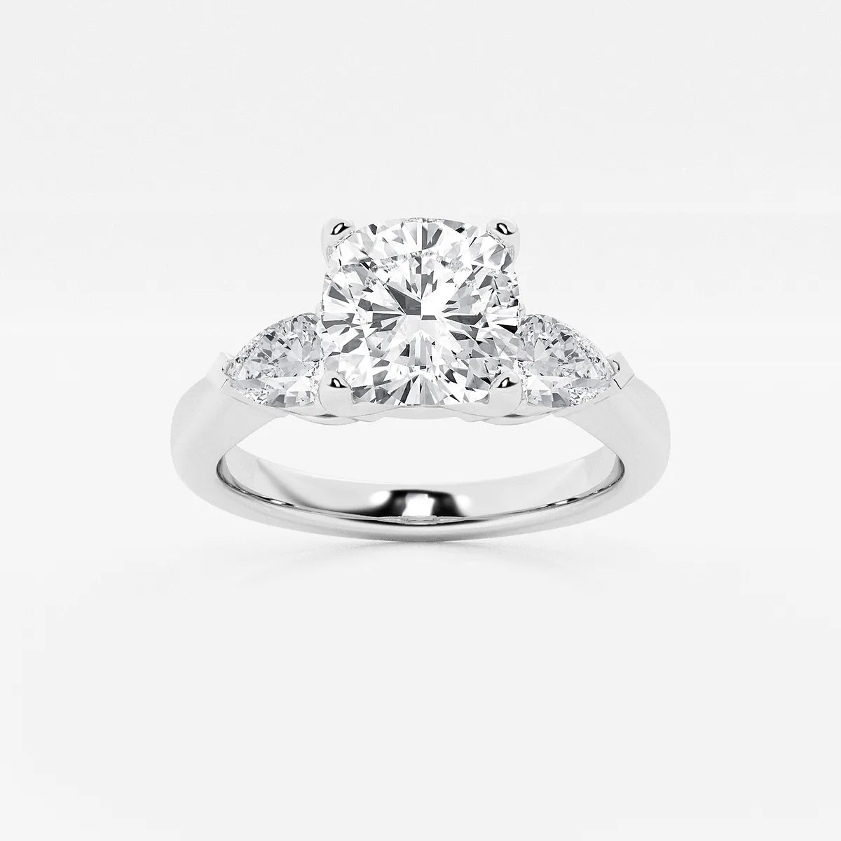 Cushion Cut Lab Grown Diamond Engagement Ring with Pear Side Accents