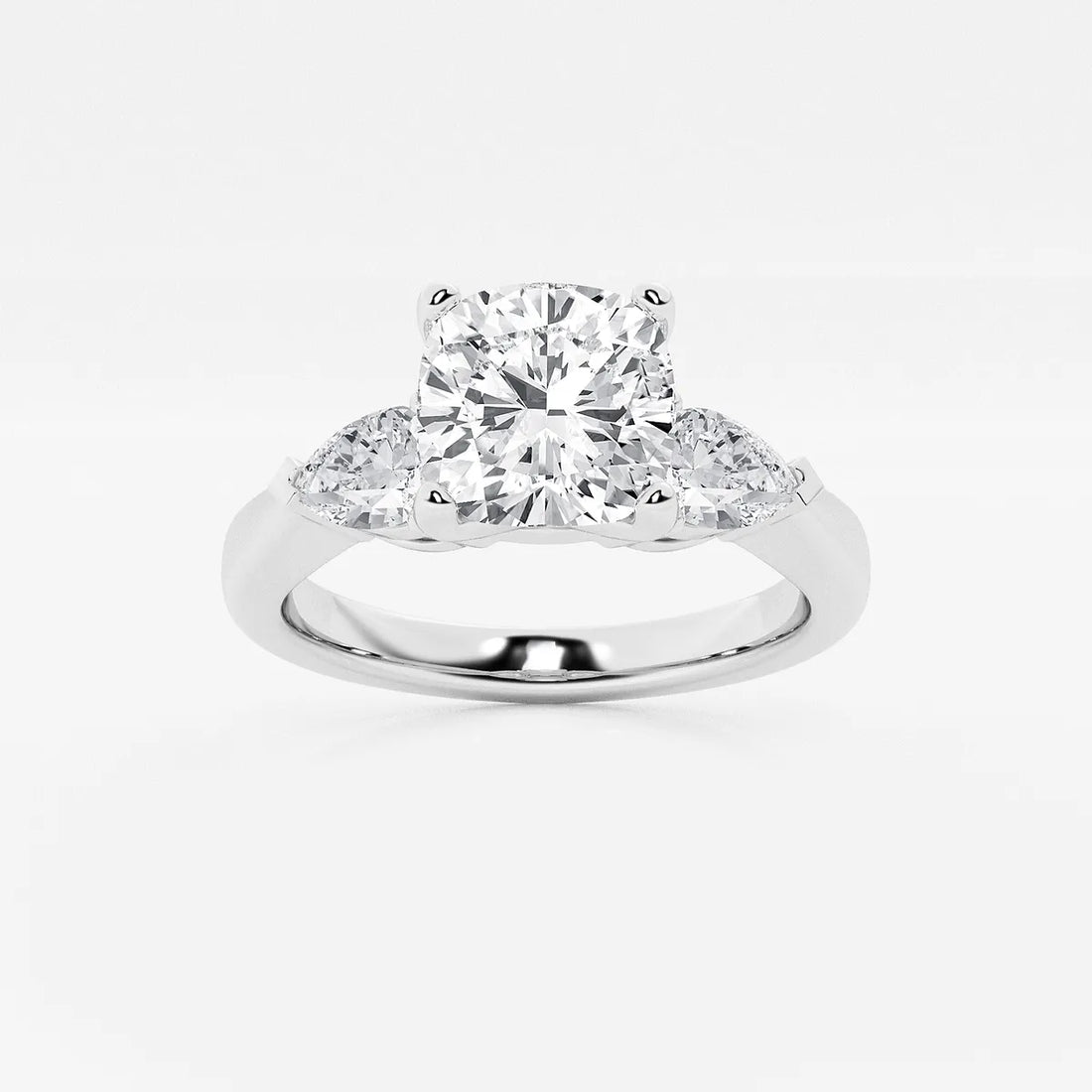 Cushion Cut Lab Grown Diamond Engagement Ring with Pear Side Accents