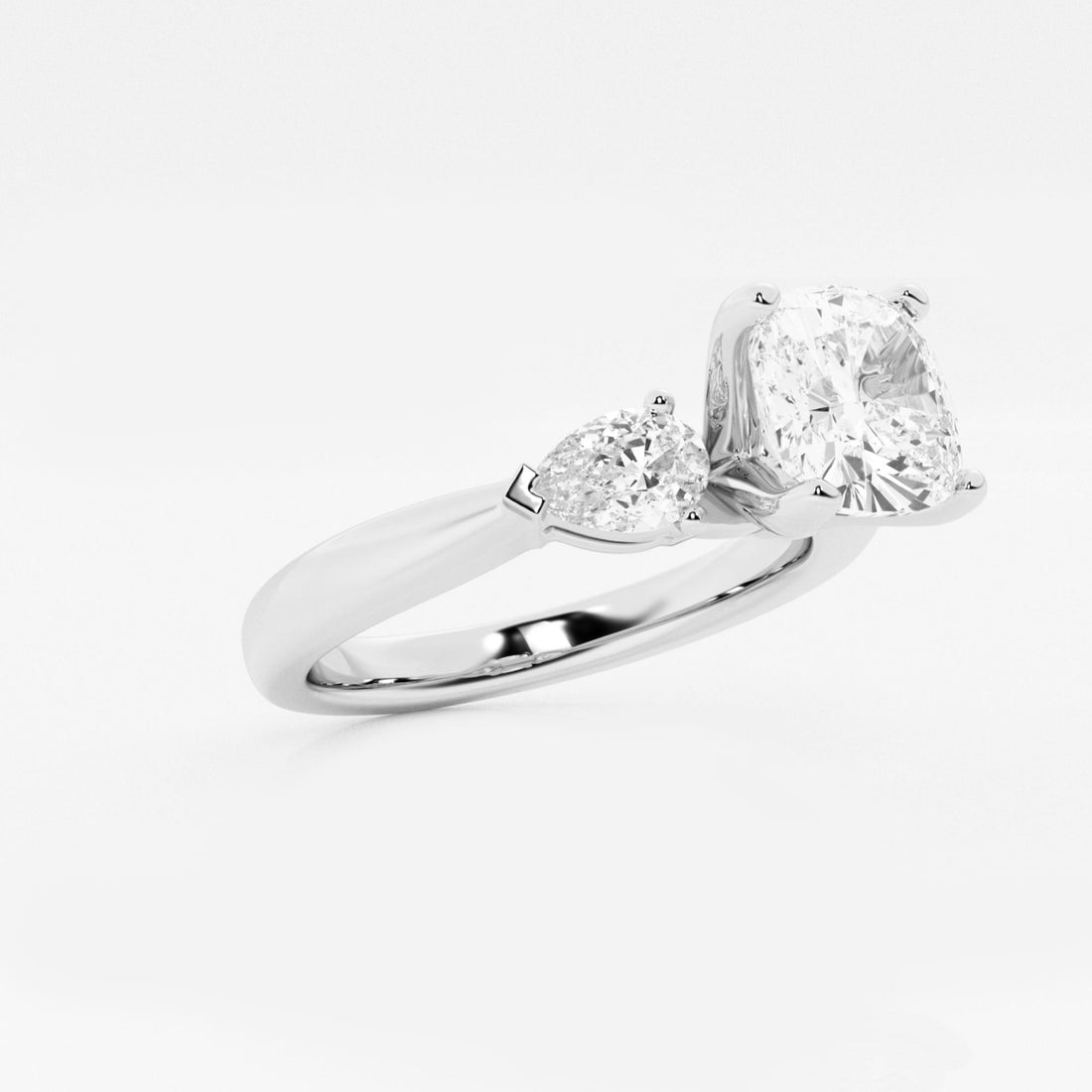Cushion Cut Lab Grown Diamond Engagement Ring with Pear Side Accents