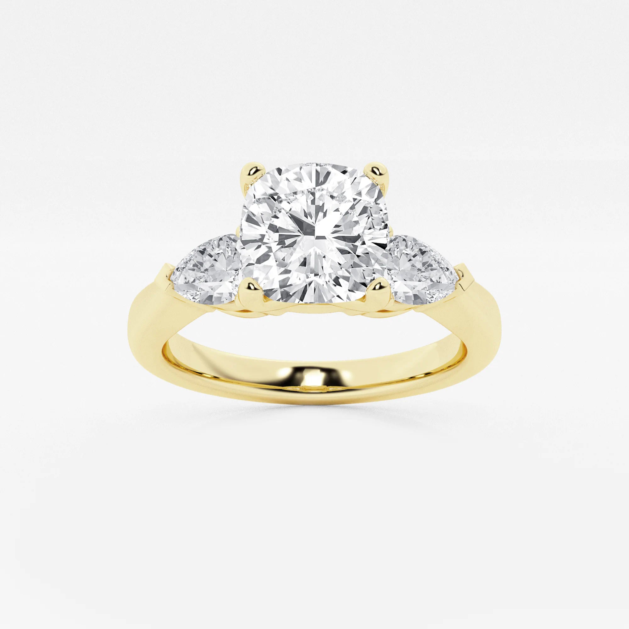 Cushion Cut Lab Grown Diamond Engagement Ring with Pear Side Accents