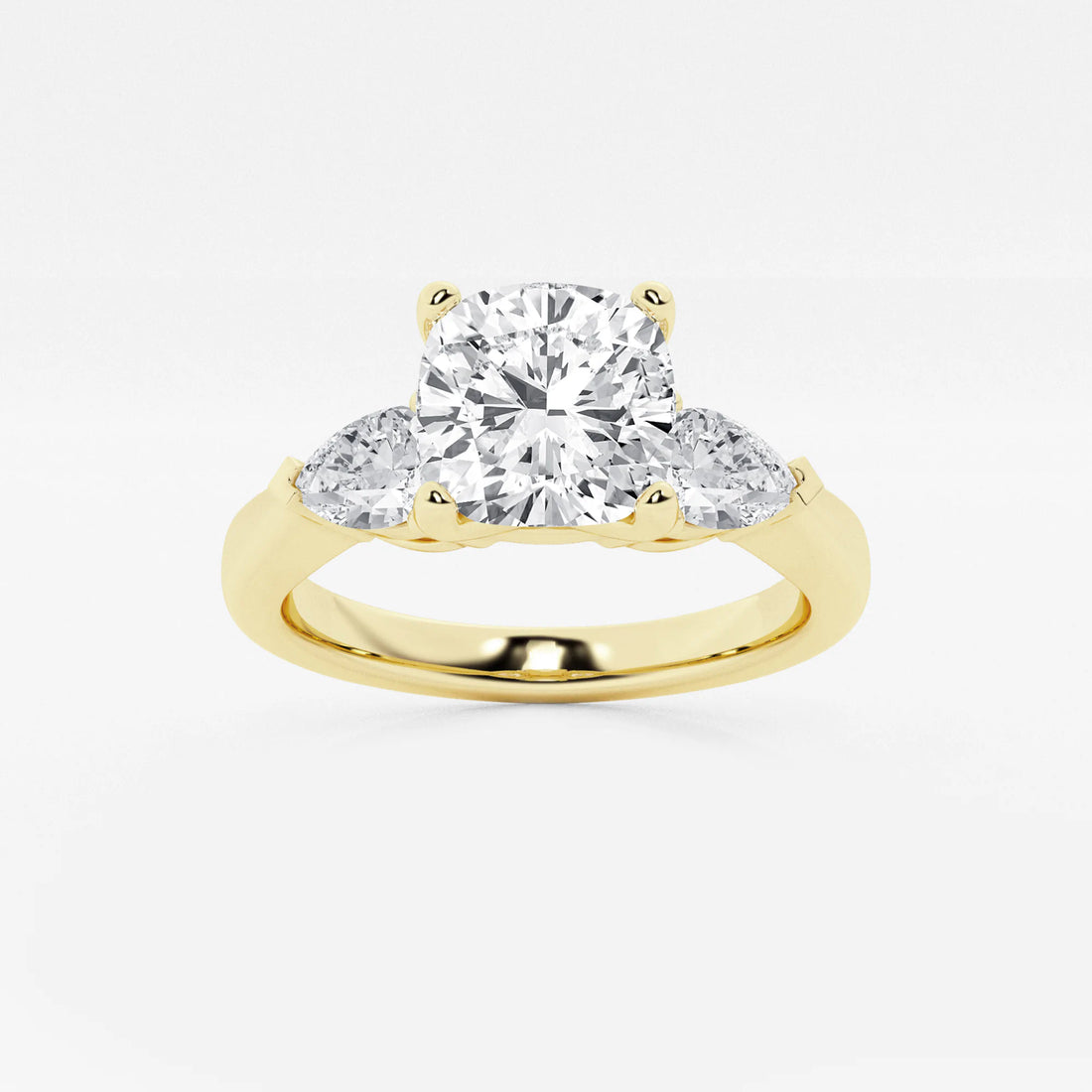 Cushion Cut Lab Grown Diamond Engagement Ring with Pear Side Accents