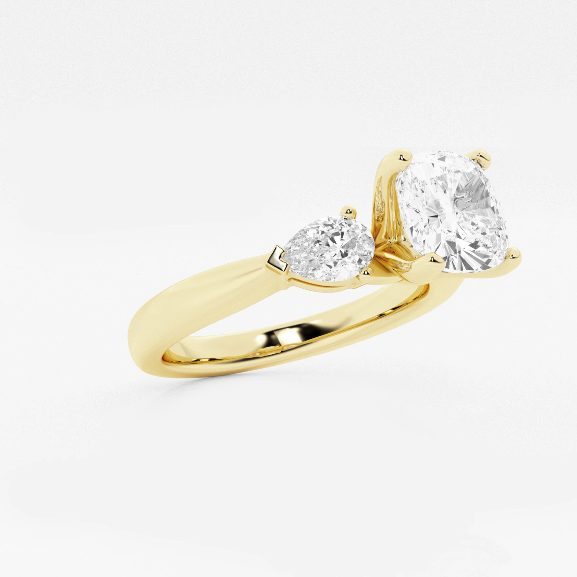 Cushion Cut Lab Grown Diamond Engagement Ring with Pear Side Accents