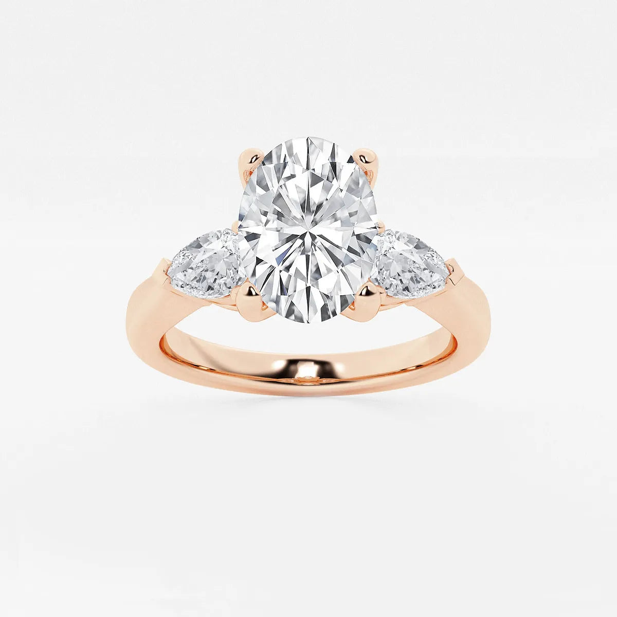 Oval Three Stone Lab-Grown Diamond Engagement Ring with Pear Side Stones