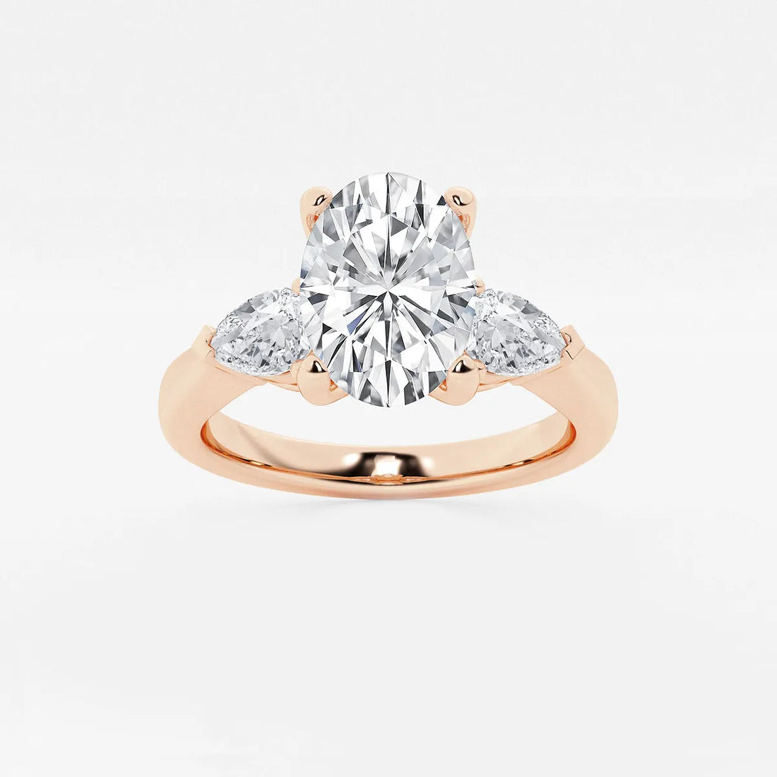 Oval Three Stone Lab-Grown Diamond Engagement Ring with Pear Side Stones
