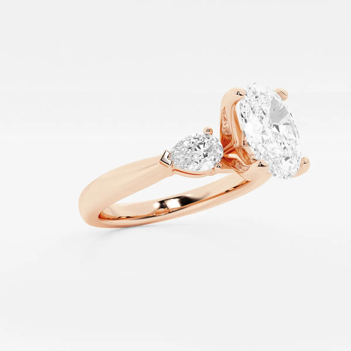 Oval Three Stone Lab-Grown Diamond Engagement Ring with Pear Side Stones