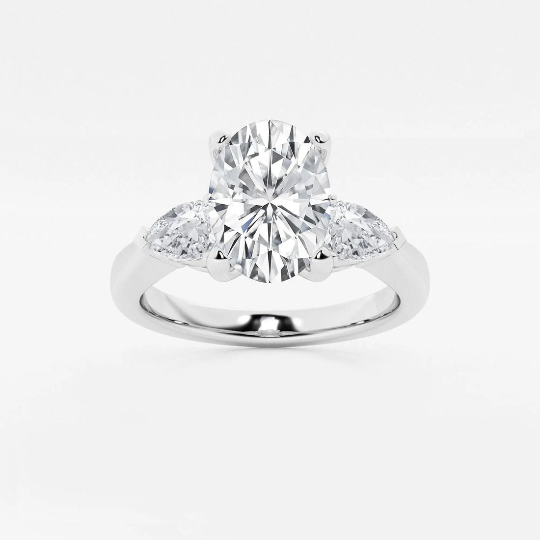 Oval Three Stone Lab-Grown Diamond Engagement Ring with Pear Side Stones