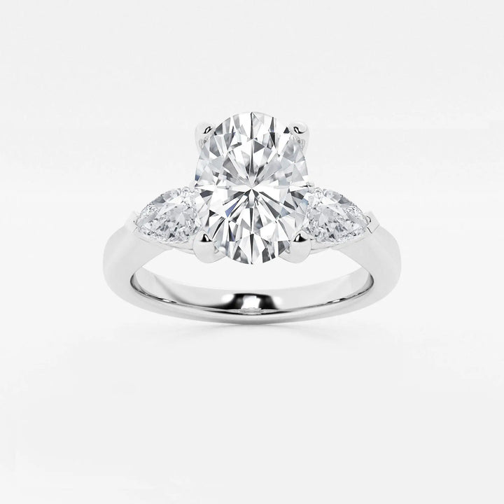 Oval Three Stone Lab-Grown Diamond Engagement Ring with Pear Side Stones