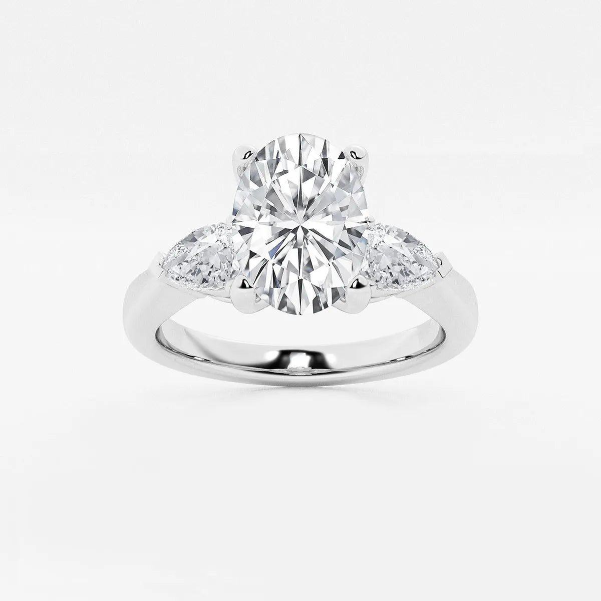 Oval Three Stone Lab-Grown Diamond Engagement Ring with Pear Side Stones