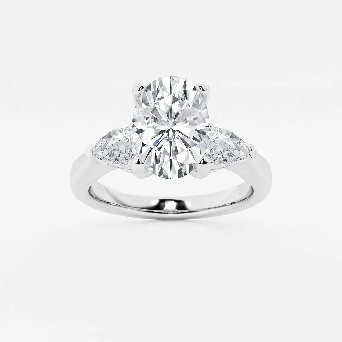 Oval Three Stone Lab-Grown Diamond Engagement Ring with Pear Side Stones