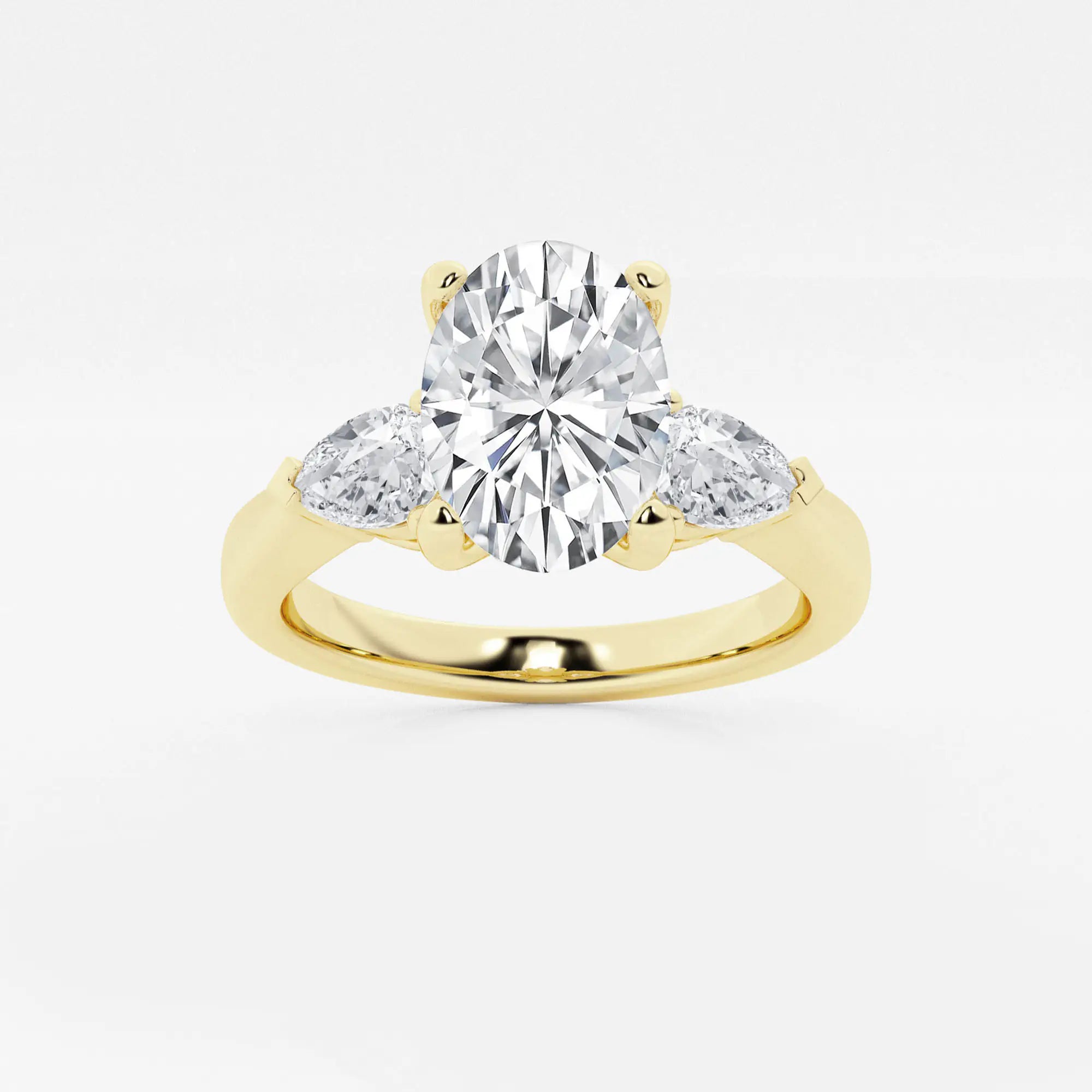 Oval Three Stone Lab-Grown Diamond Engagement Ring with Pear Side Stones