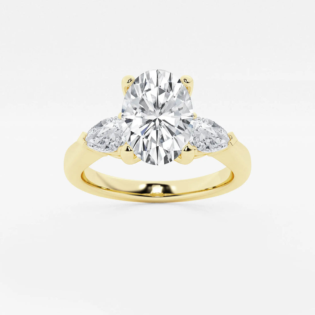Oval Three Stone Lab-Grown Diamond Engagement Ring with Pear Side Stones