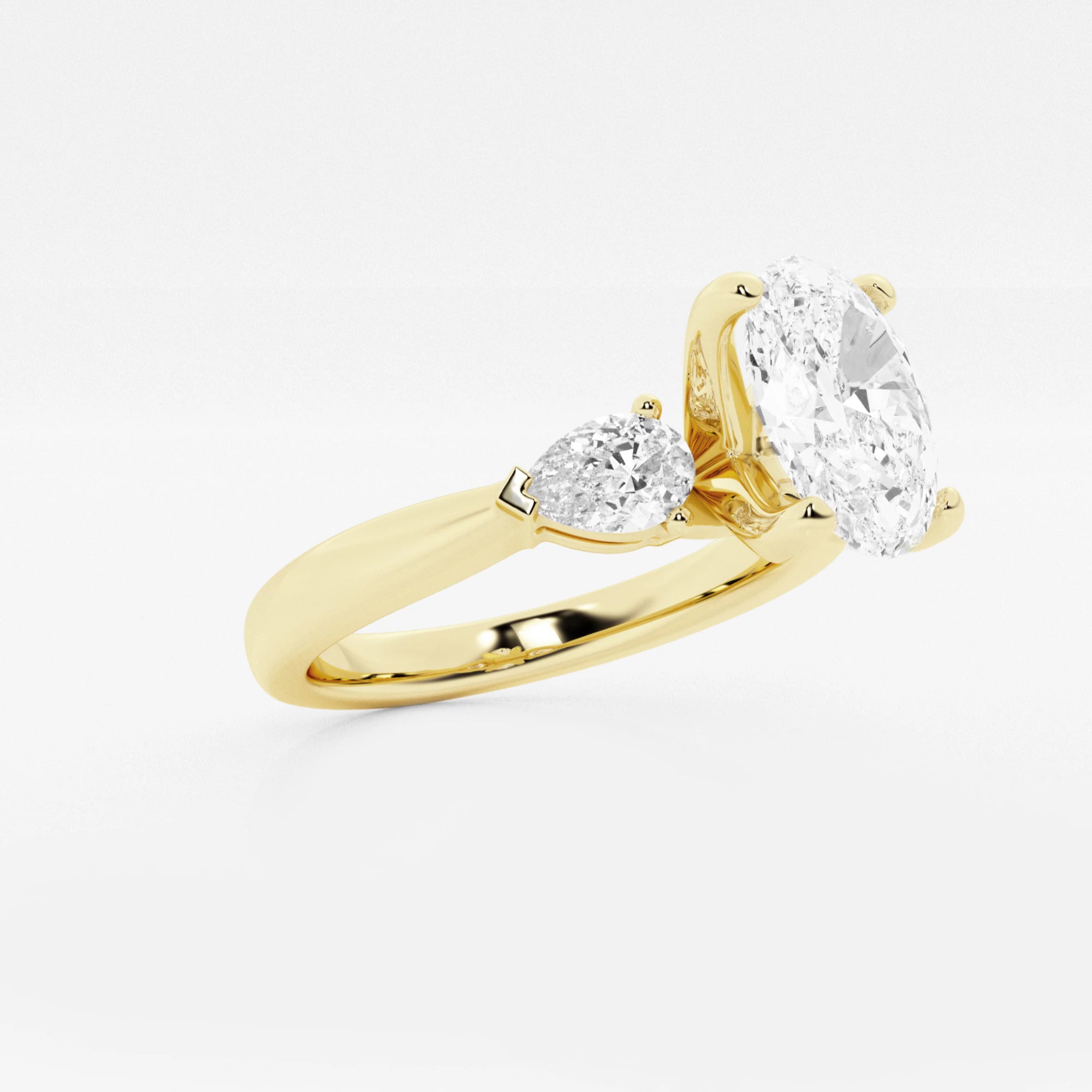 Oval Three Stone Lab-Grown Diamond Engagement Ring with Pear Side Stones