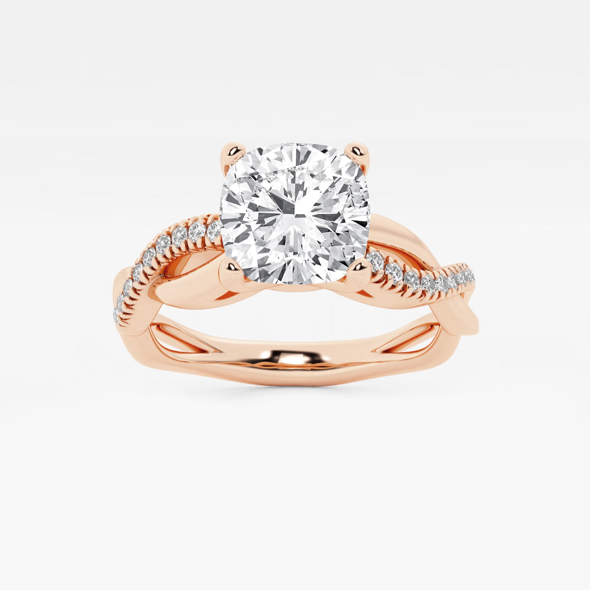 Cushion Cut Lab Grown Diamond Intertwined Side Stone Engagement Ring