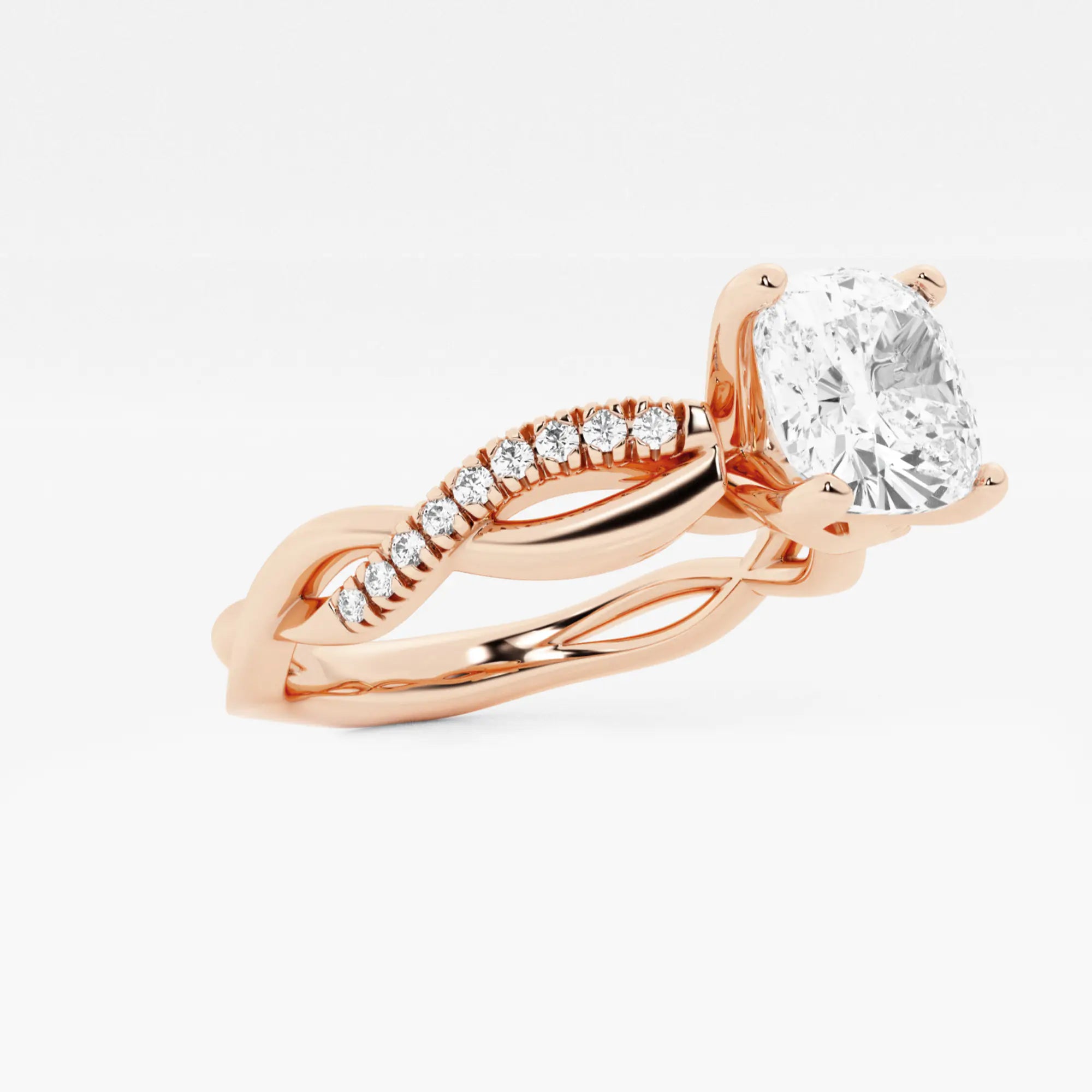 Cushion Cut Lab Grown Diamond Intertwined Side Stone Engagement Ring
