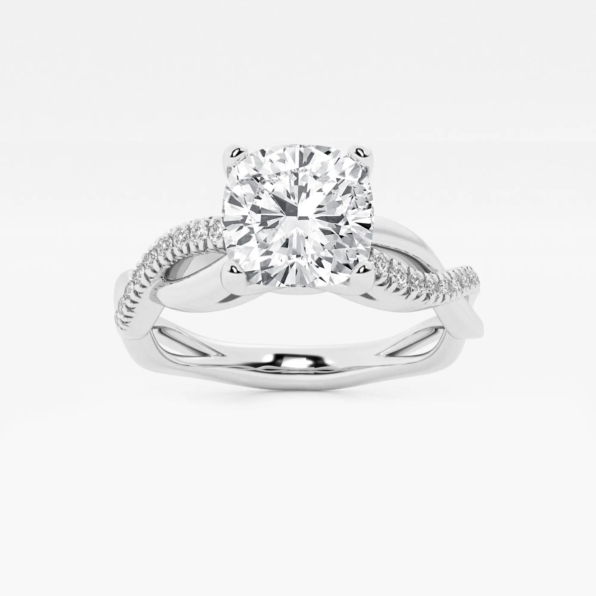 Cushion Cut Lab Grown Diamond Intertwined Side Stone Engagement Ring