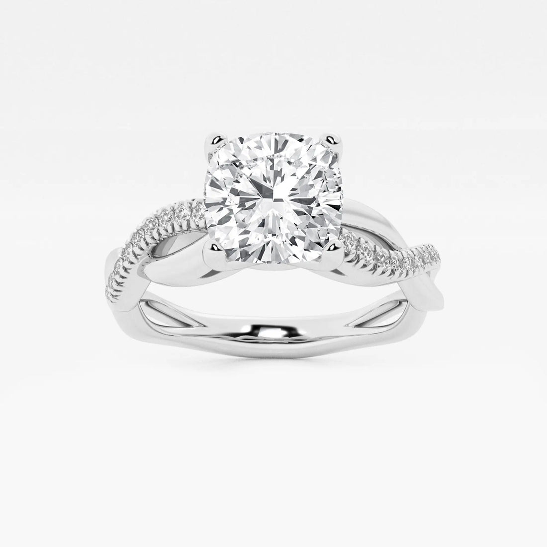 Cushion Cut Lab Grown Diamond Intertwined Side Stone Engagement Ring