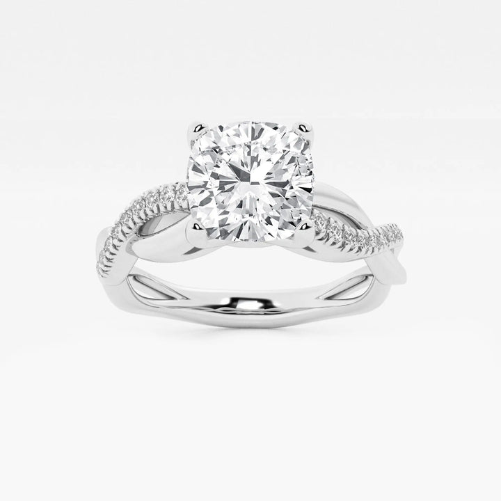 Cushion Cut Lab Grown Diamond Intertwined Side Stone Engagement Ring