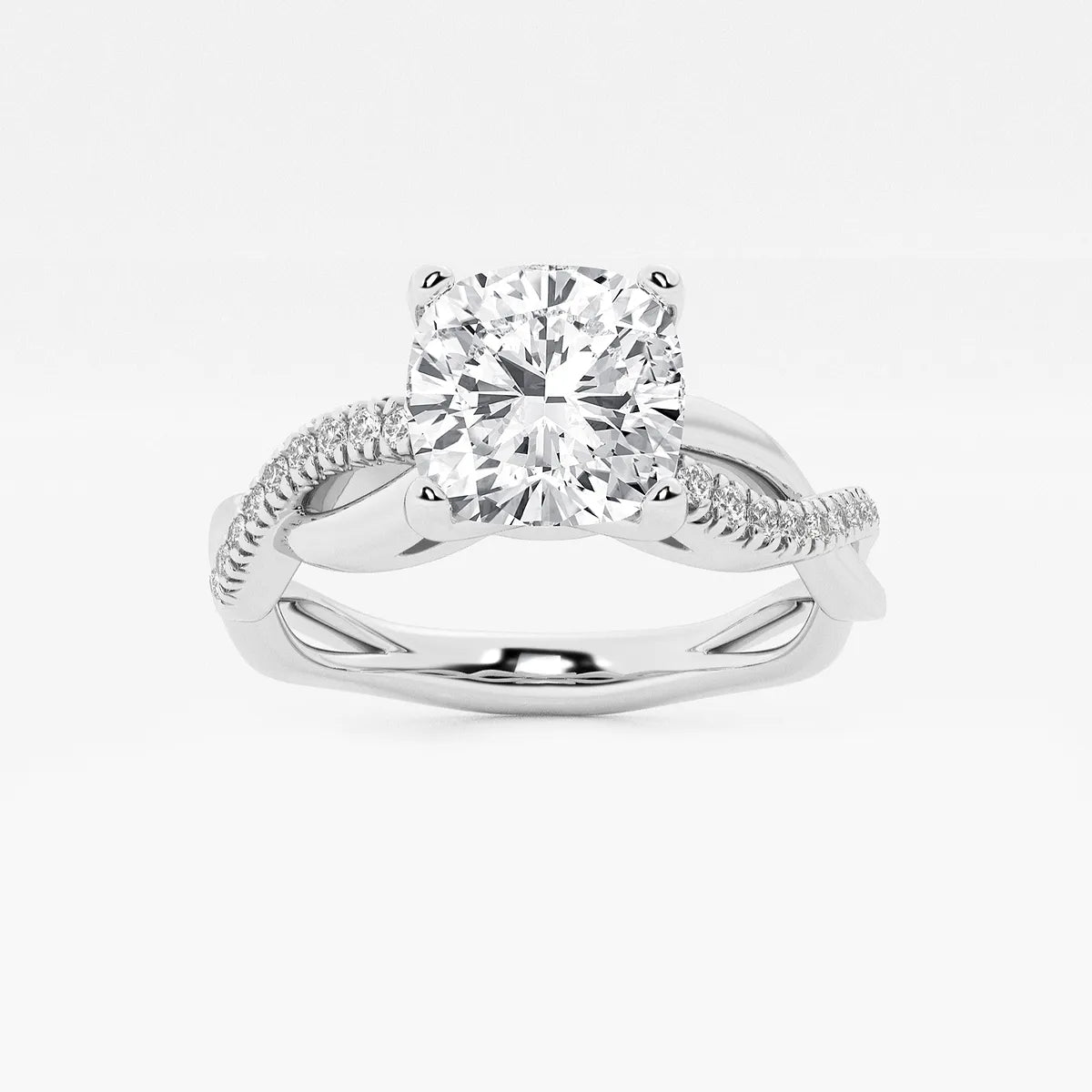 Cushion Cut Lab Grown Diamond Intertwined Side Stone Engagement Ring