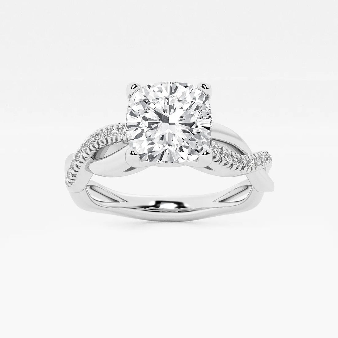 Cushion Cut Lab Grown Diamond Intertwined Side Stone Engagement Ring