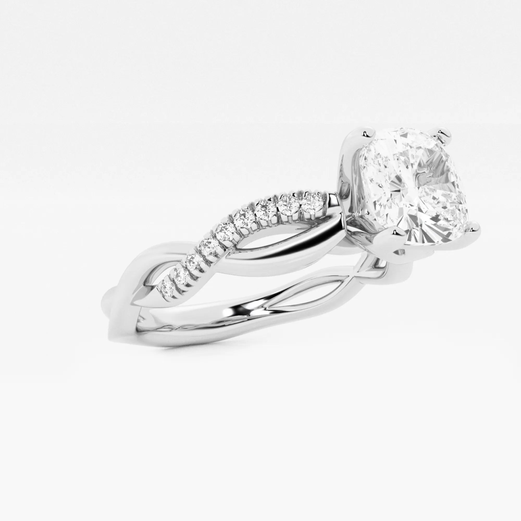 Cushion Cut Lab Grown Diamond Intertwined Side Stone Engagement Ring