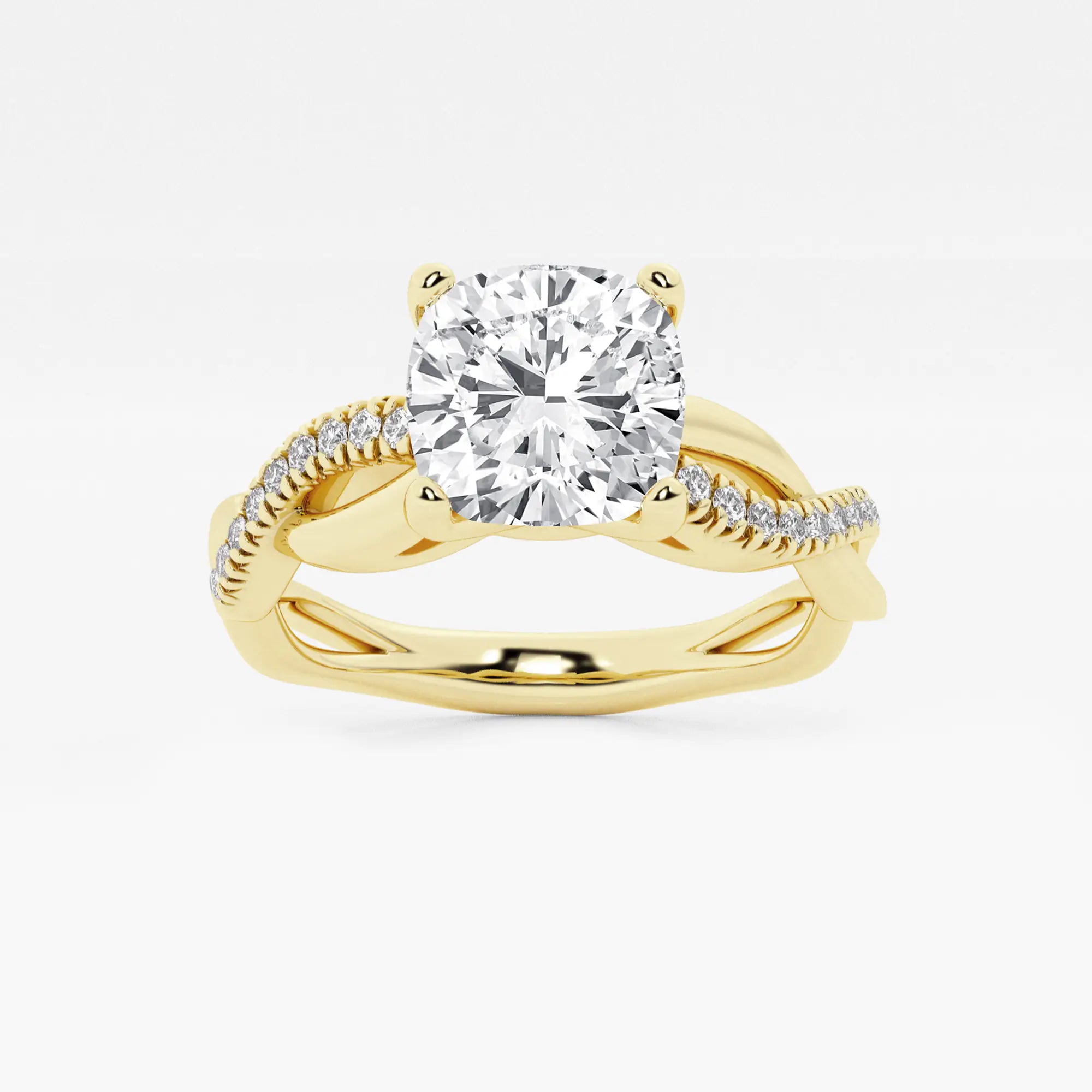 Cushion Cut Lab Grown Diamond Intertwined Side Stone Engagement Ring