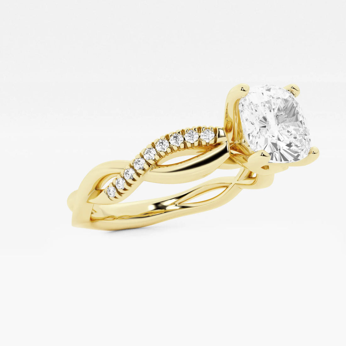 Cushion Cut Lab Grown Diamond Intertwined Side Stone Engagement Ring