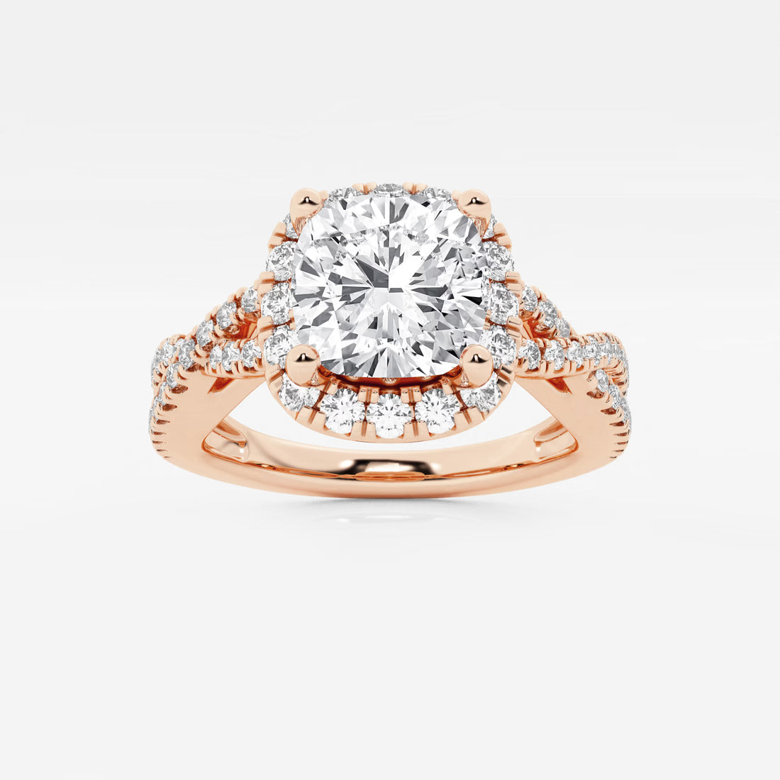 Cushion Cut Lab Grown Diamond Crossover Halo Engagement Ring