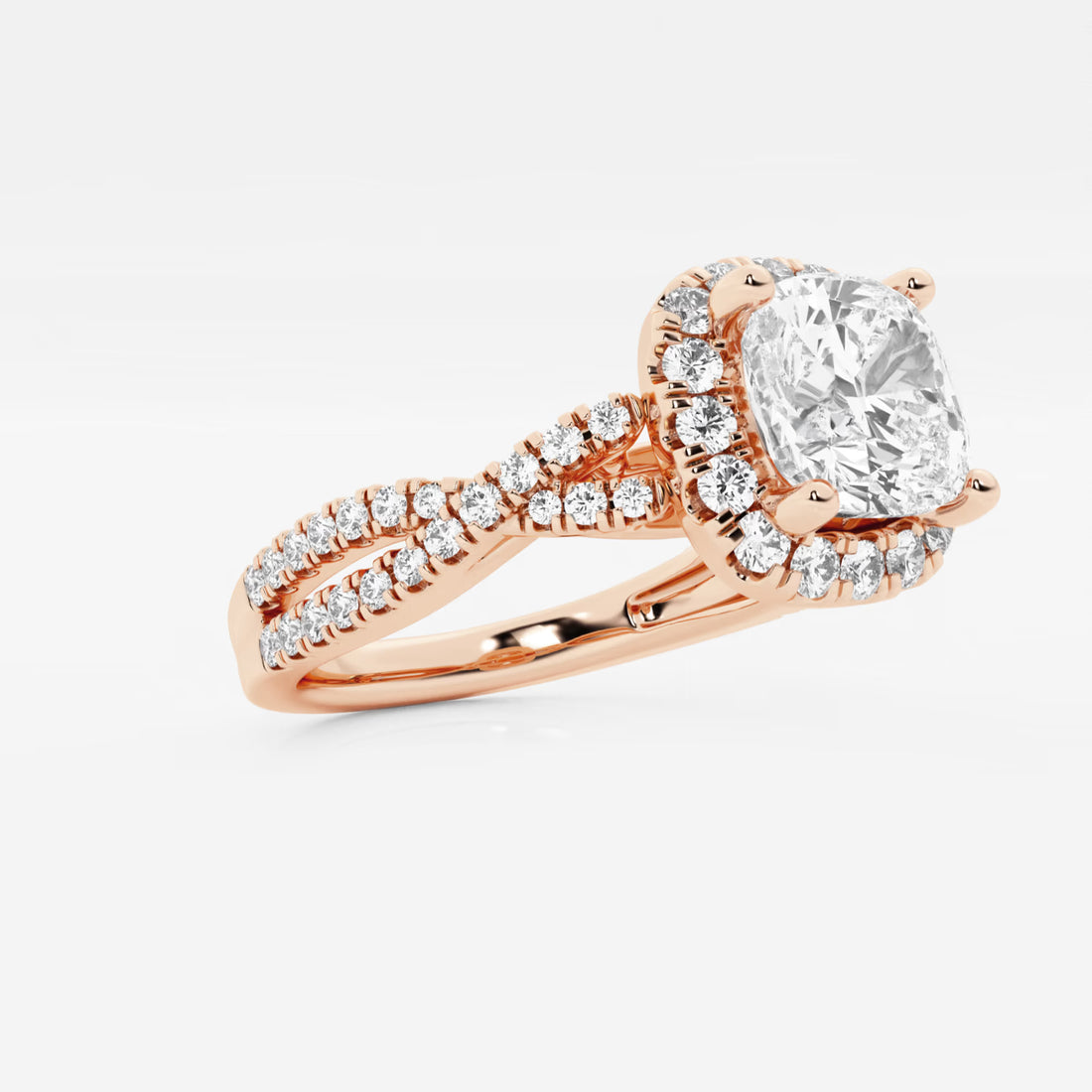 Cushion Cut Lab Grown Diamond Crossover Halo Engagement Ring