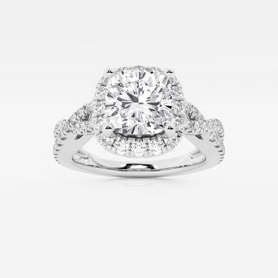 Cushion Cut Lab Grown Diamond Crossover Halo Engagement Ring