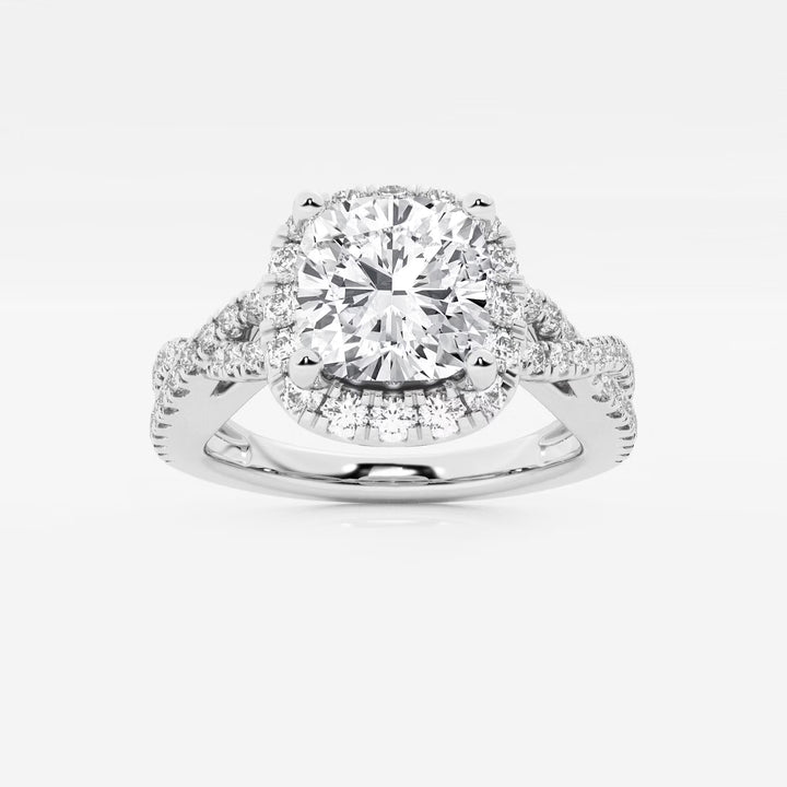 Cushion Cut Lab Grown Diamond Crossover Halo Engagement Ring