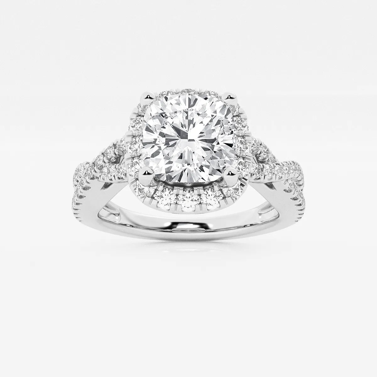 Cushion Cut Lab Grown Diamond Crossover Halo Engagement Ring