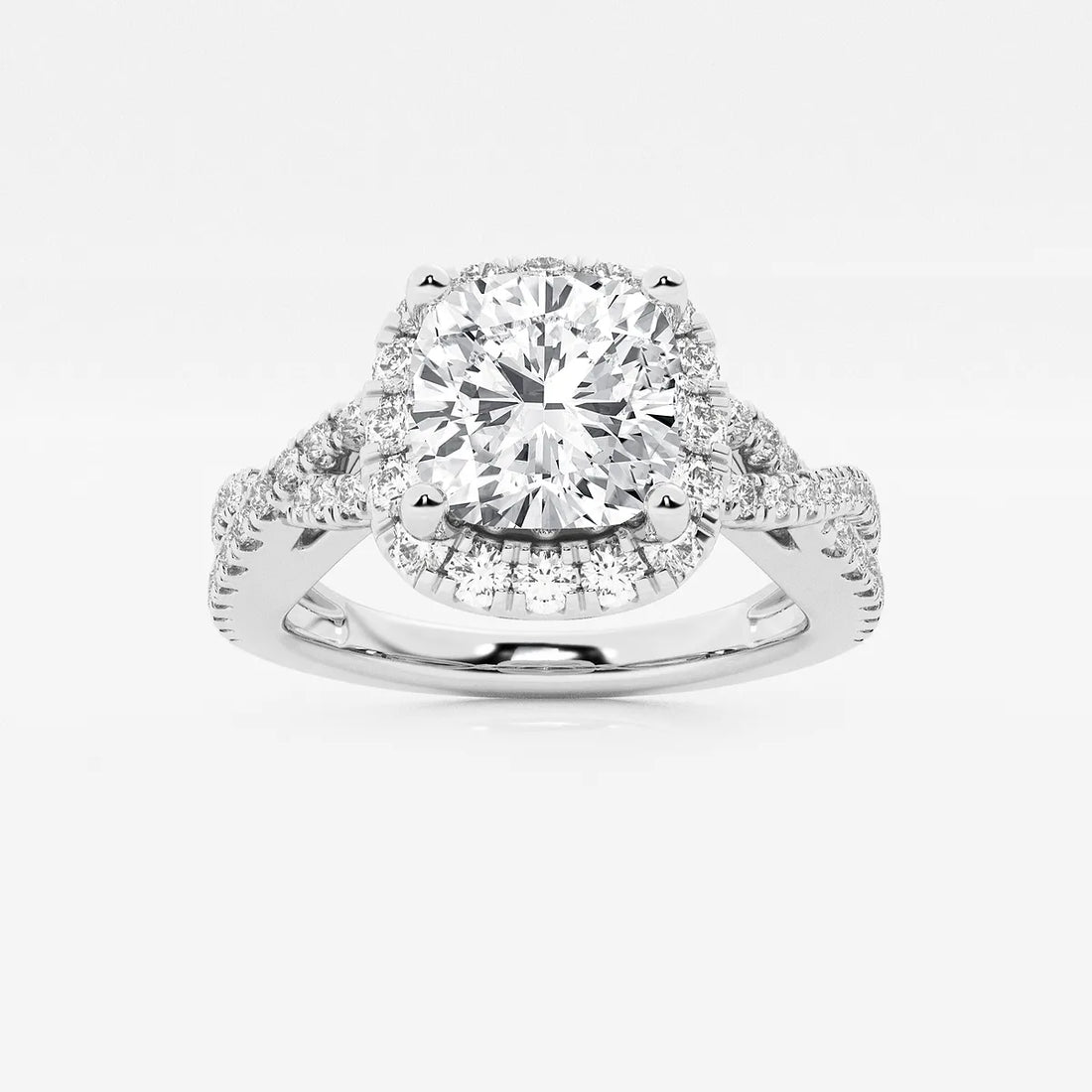 Cushion Cut Lab Grown Diamond Crossover Halo Engagement Ring