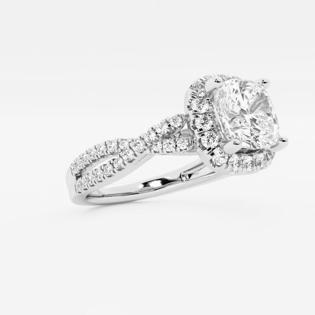Cushion Cut Lab Grown Diamond Crossover Halo Engagement Ring