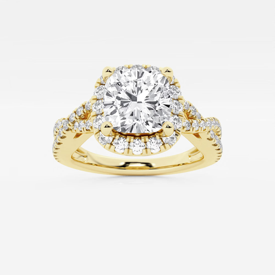Cushion Cut Lab Grown Diamond Crossover Halo Engagement Ring