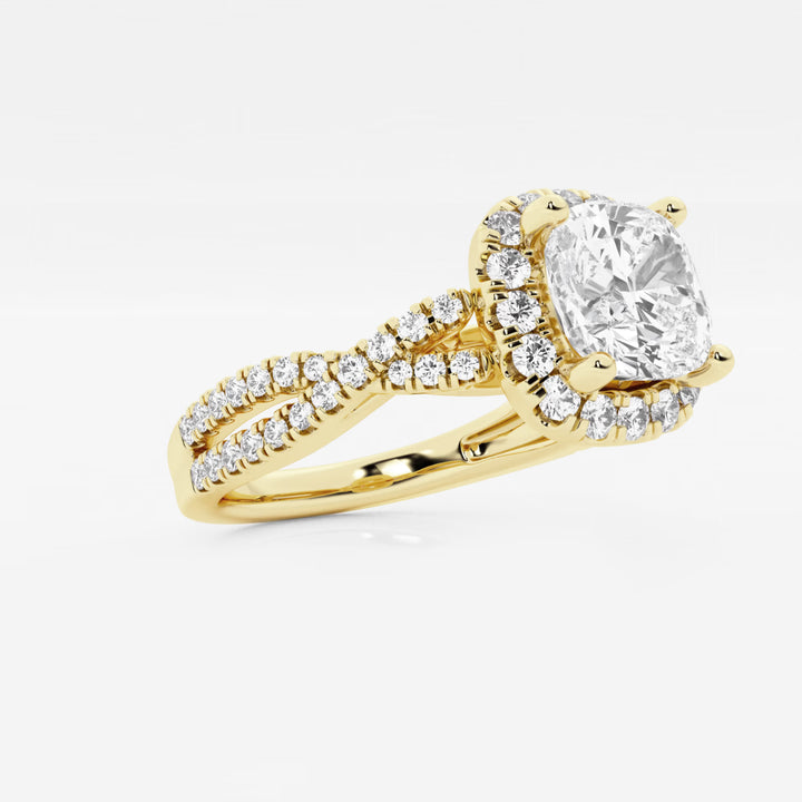 Cushion Cut Lab Grown Diamond Crossover Halo Engagement Ring