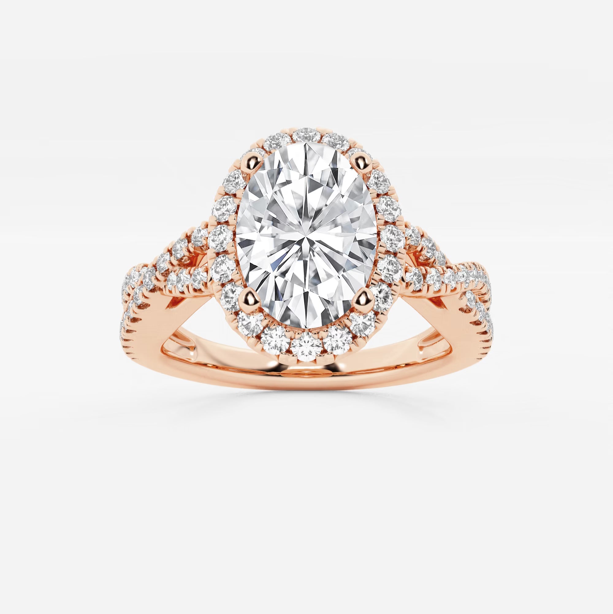 Oval Halo Lab-Grown Diamond Engagement Ring with Split Shank Pavé Band