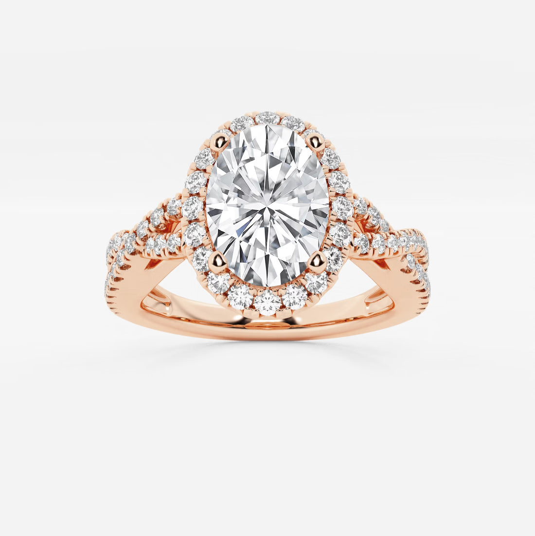 Oval Halo Lab-Grown Diamond Engagement Ring with Split Shank Pavé Band